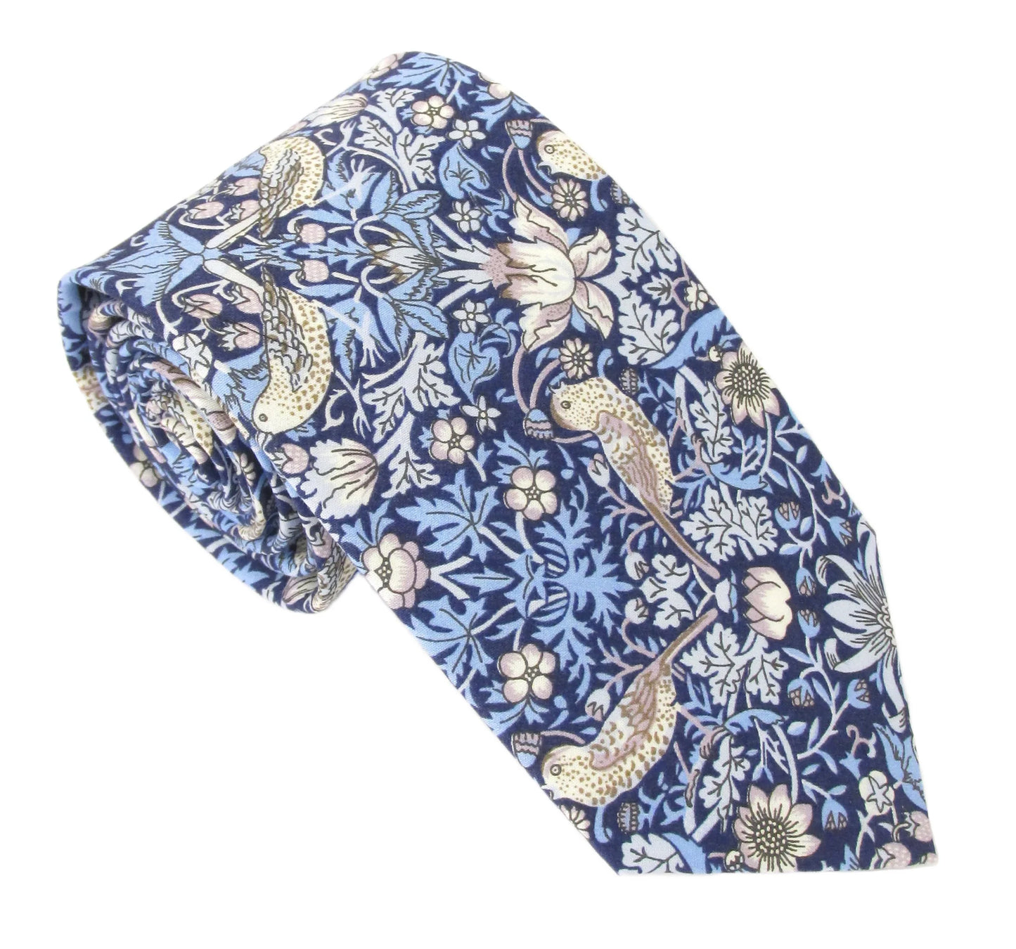 Liberty Print | Strawberry Thief Blue Cotton Tie Made with Liberty Fabric