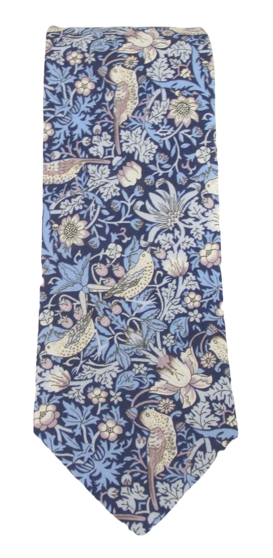 Liberty Print | Strawberry Thief Blue Cotton Tie Made with Liberty Fabric