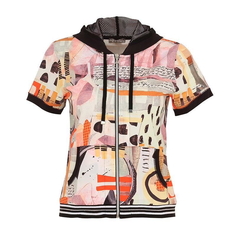 Short Sleeved Zip Up Hoodie - 25636